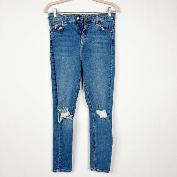2/$30 Topshop Jamie High Rise Ripped Ankle Crop Skinny Mid Denim Tint W30 #9302 - Picture 3 of 11